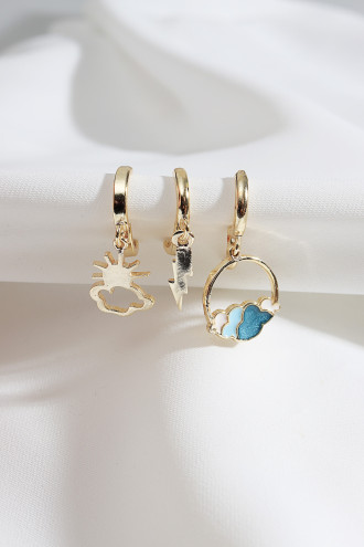 3'Lü Şimşek Figürlü Gold Renk Küpe 3'Lü Şimşek Figürlü Gold Renk Küpe