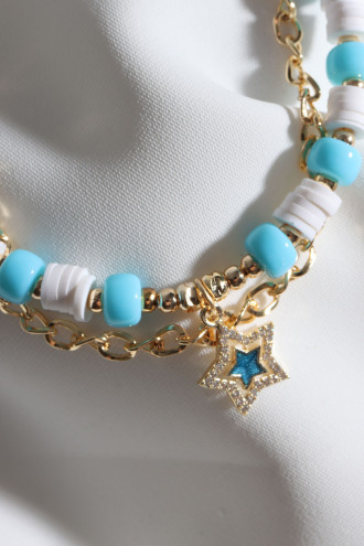 Beyaz Fimo Detaylı Lacivert Mineli Yıldız Uçlu Bileklik