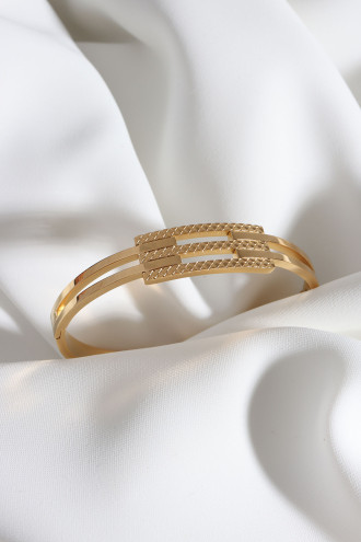 Kaburga Model Gold Renk Çelik Kelepçe Bileklik