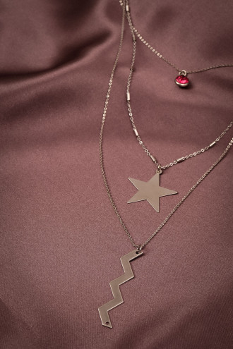 Yıldız Uçlu 3'Lü Gümüş Renk Kolye