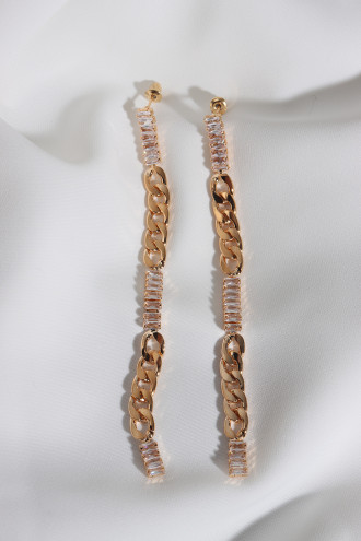 Zincir Sallantılı Gold Renk Abiye Küpe Zincir Sallantılı Gold Renk Abiye Küpe