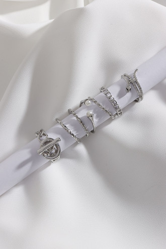 7 Adet Gümüş Renk Çoklu Yüzük Seti