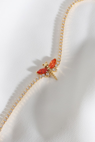 Turuncu Taşlı Yusufçuk Figürlü Zircon Taş Gold Renk Suyolu Bileklik