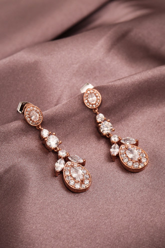 Zircon Taşlı Sallantılı Rose Abiye Küpe