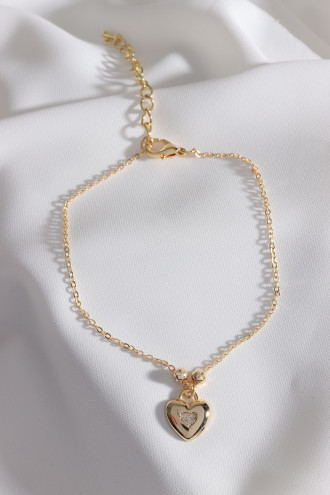 Kalp Uçlu Gold Renk Zincir Halhal