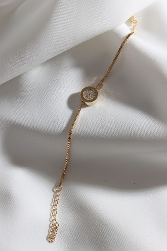Beyaz Zircon Taşlı Yuvarlak Şeritli Gold Renk Bileklik