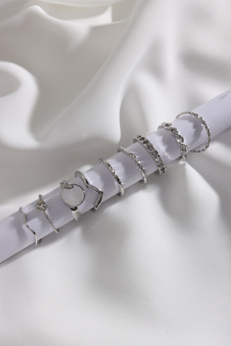 7 Adet Gümüş Renk Çoklu Yüzük Seti