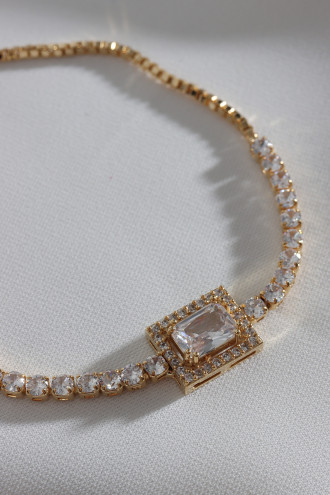 Beyaz Baget Taşlı Gold Renk Asansörlü Zircon Su Yolu Bileklik