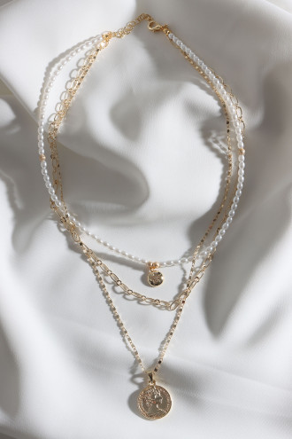 Küçük Boy İncili 2'Li Gold Renk Para Uçlu Kolye