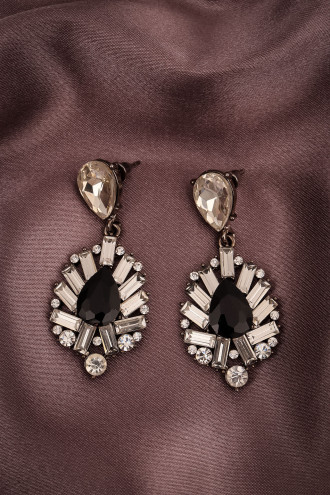 Siyah Taşlı Antarasit Sallantılı Küpe