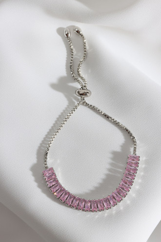 Pembe Baget Taşlı Gold Renk Asansörlü Su Yolu Bileklik