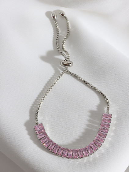 Pembe Baget Taşlı Gold Renk Asansörlü Su Yolu Bileklik