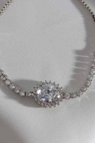 Oval Beyaz Zircon Taşlı Gümüş Renk Anturaj Su Yolu Asansörlü Bileklik