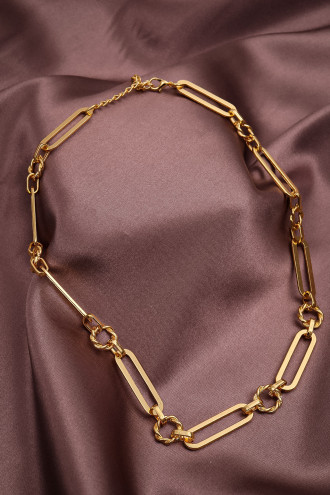 Gold Şerit Halka Detaylı Zincir Kolye