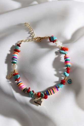 Renkli Fimo Ve Doğaltaşlı Kalp Uçlu Halhal