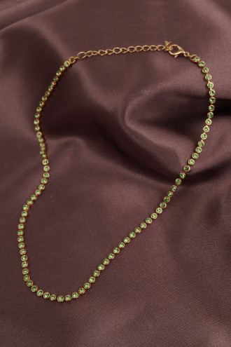 Yeşil Taşlı Tam Tur Gold Renk Kısa Kolye