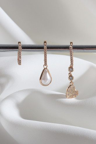 Vip Collectıon 3'Lü Kalp Figür Gold Renk Halka Küpe