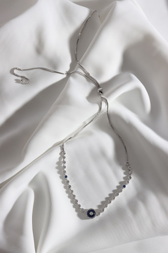 Mavi Zircon Taşlı Gümüş Renk Asansörlü Abiye Kolye