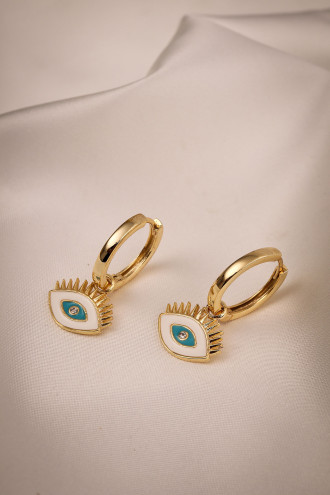 Beyaz Mineli Göz Halka Küpe