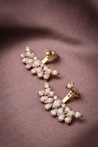 Zircon Taşlı Kulak Altı Gold Renk Abiye Küpe