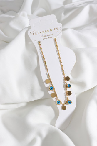 Çelik Nazar Ve Pul Detaylı Gold Renk Halhal