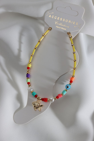 Sarı Boncuklu Balık Uç Boncuk Halhal