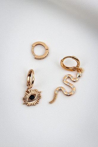 Yılan Figürlü 3'Lü Gold Renk Küpe