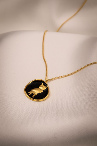 Siyah Mineli Baykuş Figürlü Gold Renk Kolye