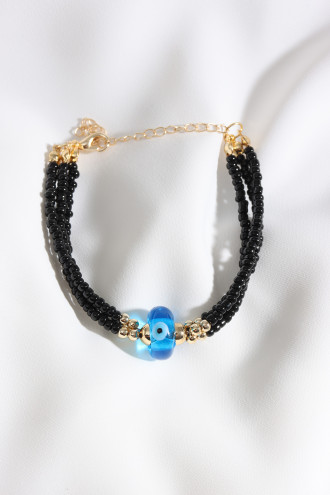 Nazar Boncuklu Siyah Boncuk Bileklik