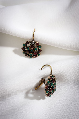 Renkli Taşlı Çiçek Otantik Küpe