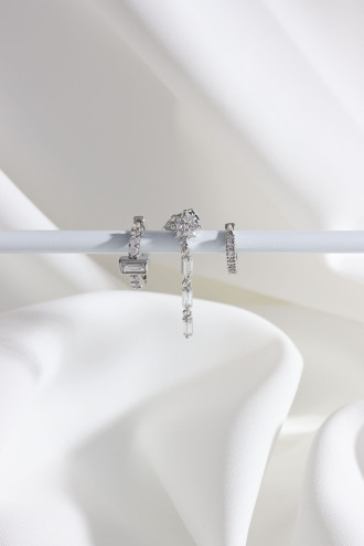 Vip Collectıon 3'Lü Baget Taşlı Gümüş Renk Halka Küpe