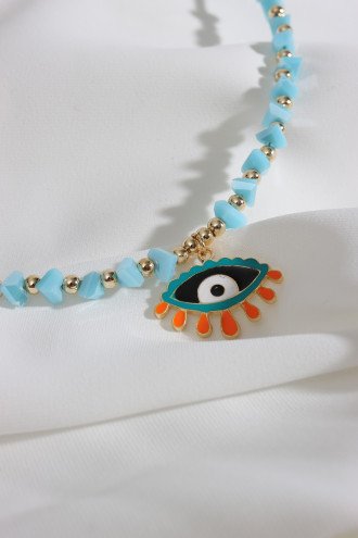 Yeşil Göz Uçlu Mavi Kolye