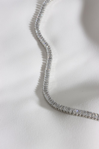 Ince Baget Taşlı Gümüş Renk Vip Su Yolu Kolye