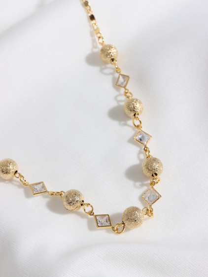 KARE TAŞLI TOP DETAY ALTIN, GOLD KOLYE