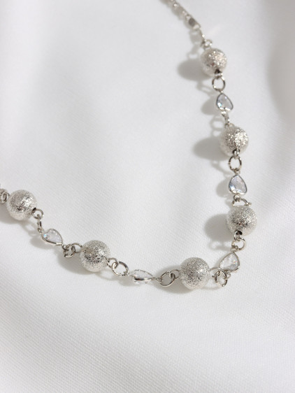 KALP TAŞLI TOP DETAY SILVER KOLYE