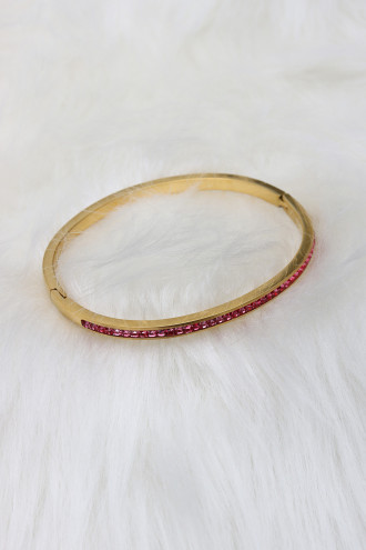 Pembe Taşlı Gold Renk Çelik Kelepçe Bileklik Pembe Taşlı Gold Renk Çelik Kelepçe Bileklik