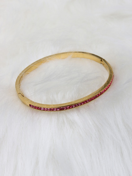 Pembe Taşlı Gold Renk Çelik Kelepçe Bileklik Pembe Taşlı Gold Renk Çelik Kelepçe Bileklik