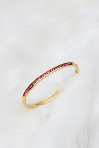 Pembe Taşlı Gold Renk Çelik Kelepçe Bileklik Pembe Taşlı Gold Renk Çelik Kelepçe Bileklik