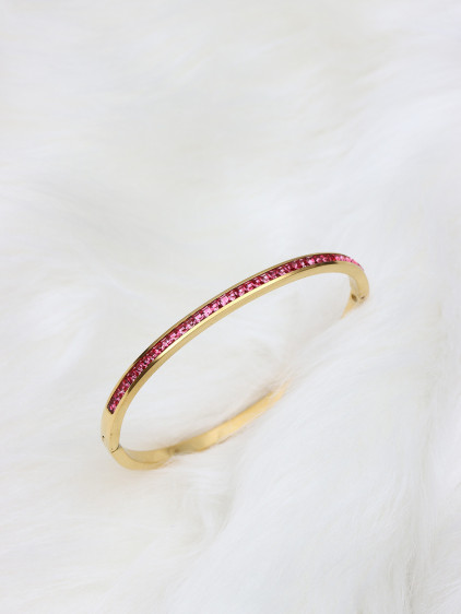 Pembe Taşlı Gold Renk Çelik Kelepçe Bileklik Pembe Taşlı Gold Renk Çelik Kelepçe Bileklik