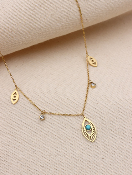 Mercan Taşlı Gold Renk Çelik Vıntage Kolye Mercan Taşlı Gold Renk Çelik Vıntage Kolye