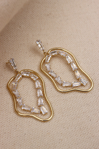 Zircon Trapez Taşlı Gold Renk Abiye Küpe Zircon Trapez Taşlı Gold Renk Abiye Küpe