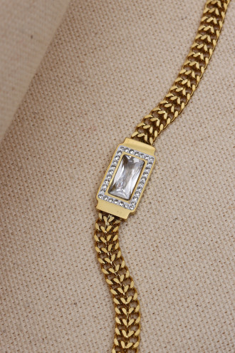 Baget Taşlı Gold Renk Çelik Zincir Bileklik Baget Taşlı Gold Renk Çelik Zincir Bileklik