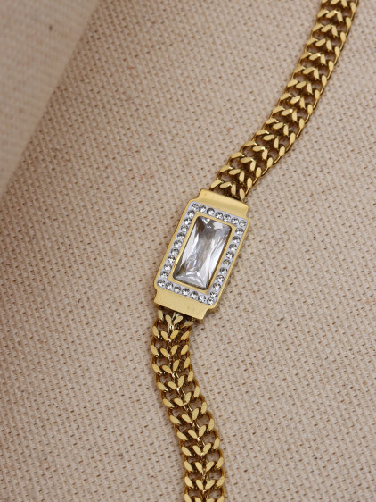 Baget Taşlı Gold Renk Çelik Zincir Bileklik Baget Taşlı Gold Renk Çelik Zincir Bileklik