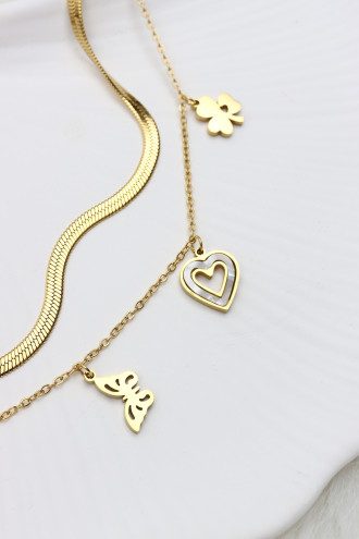 2'Li Gold Renk İtalyan Zincirli Çelik Charm Bileklik 2'Li Gold Renk İtalyan Zincirli Çelik Charm Bileklik