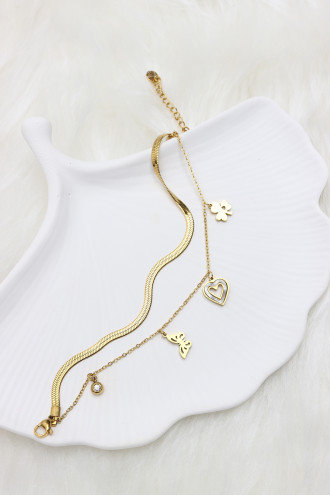 2'Li Gold Renk İtalyan Zincirli Çelik Charm Bileklik 2'Li Gold Renk İtalyan Zincirli Çelik Charm Bileklik