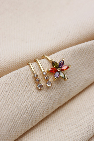 3 Şeritli Çiçek Figürlü Gold Renk Ear Cuff Kıkırdak Küpe(Vip) 3 Şeritli Çiçek Figürlü Gold Renk Ear Cuff Kıkırdak Küpe(Vip)