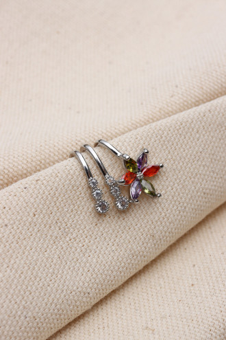 4 Şeritli Çiçek Figürlü Gümüş Renk Ear Cuff Kıkırdak Küpe(Vip) 4 Şeritli Çiçek Figürlü Gümüş Renk Ear Cuff Kıkırdak Küpe(Vip)