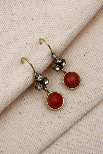 Yuvarlak Cam Taşlı Otantik Küpe