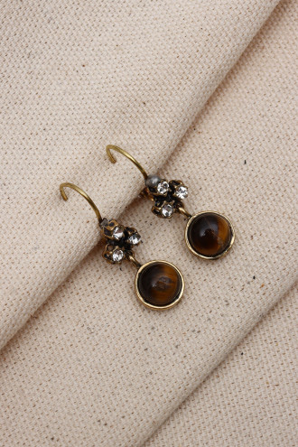 Yuvarlak Cam Taşlı Otantik Küpe