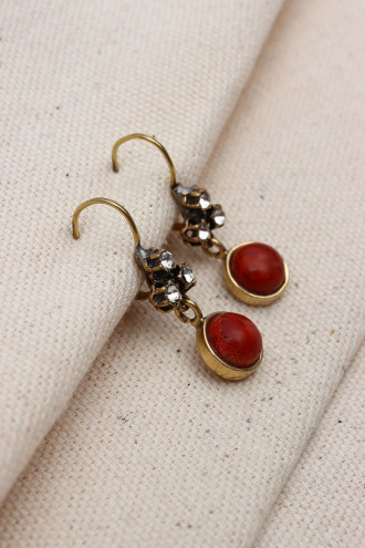 Yuvarlak Cam Taşlı Otantik Küpe